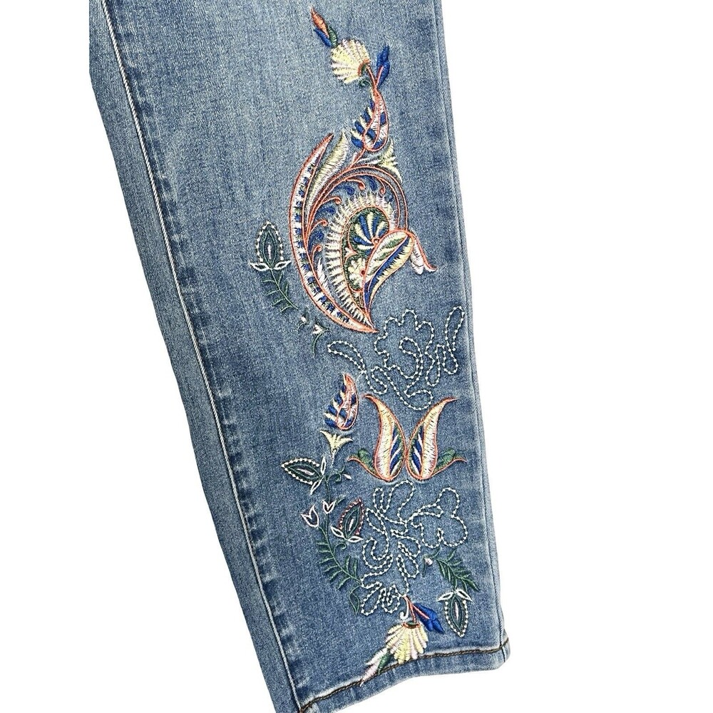 DG2 Diane Gilman Embroidered Floral Paisley Stretch Skinny Ankle Jeans Womens 4P - Picture 2 of 10